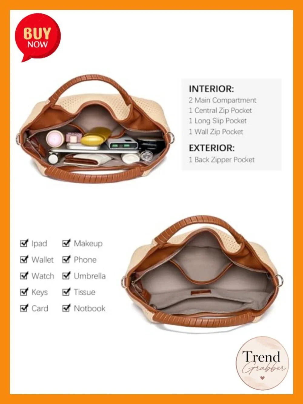 Genuine Leather Satchel Handbag Adjustable Strap Multi Pockets